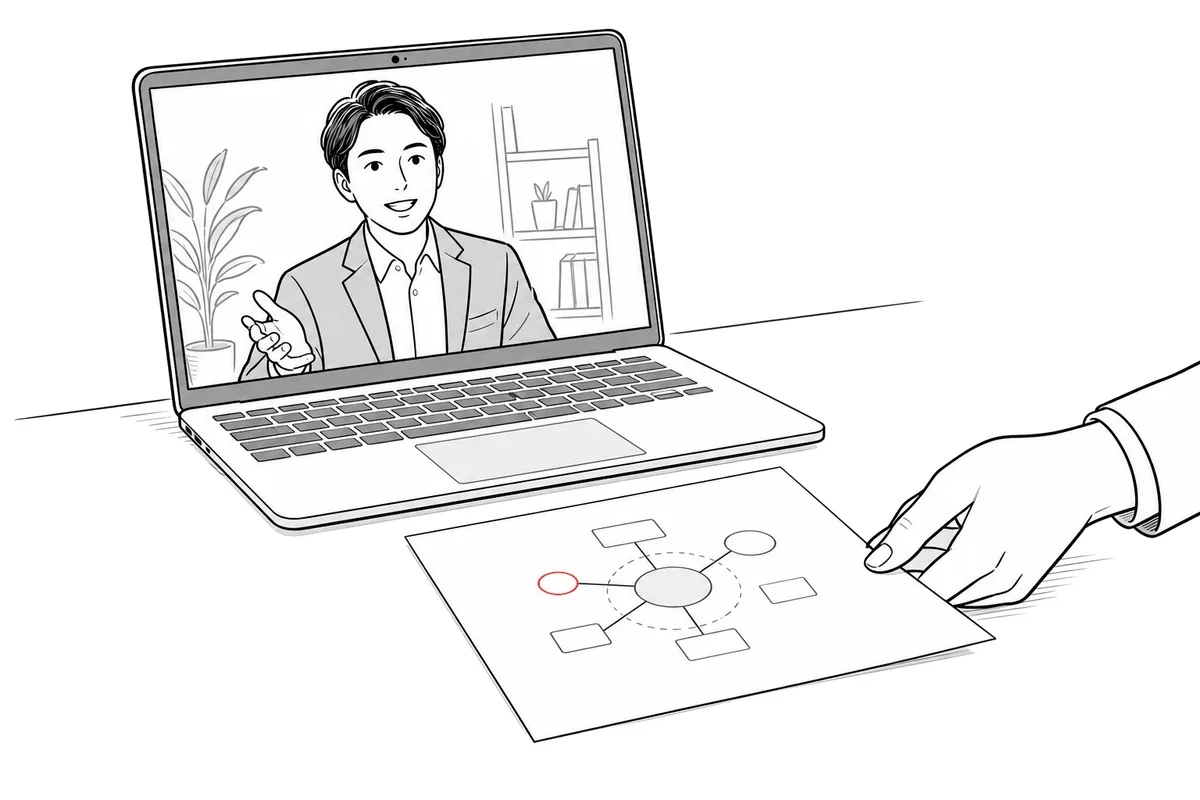 30分のオンライン相談で、論点を1枚にまとめて渡すイラスト