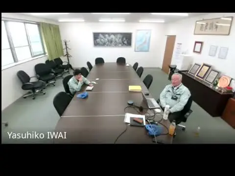 株式会社ナベルの事業について説明する取材風景（祝 靖彦 技術部長、DO DINH AN 氏）